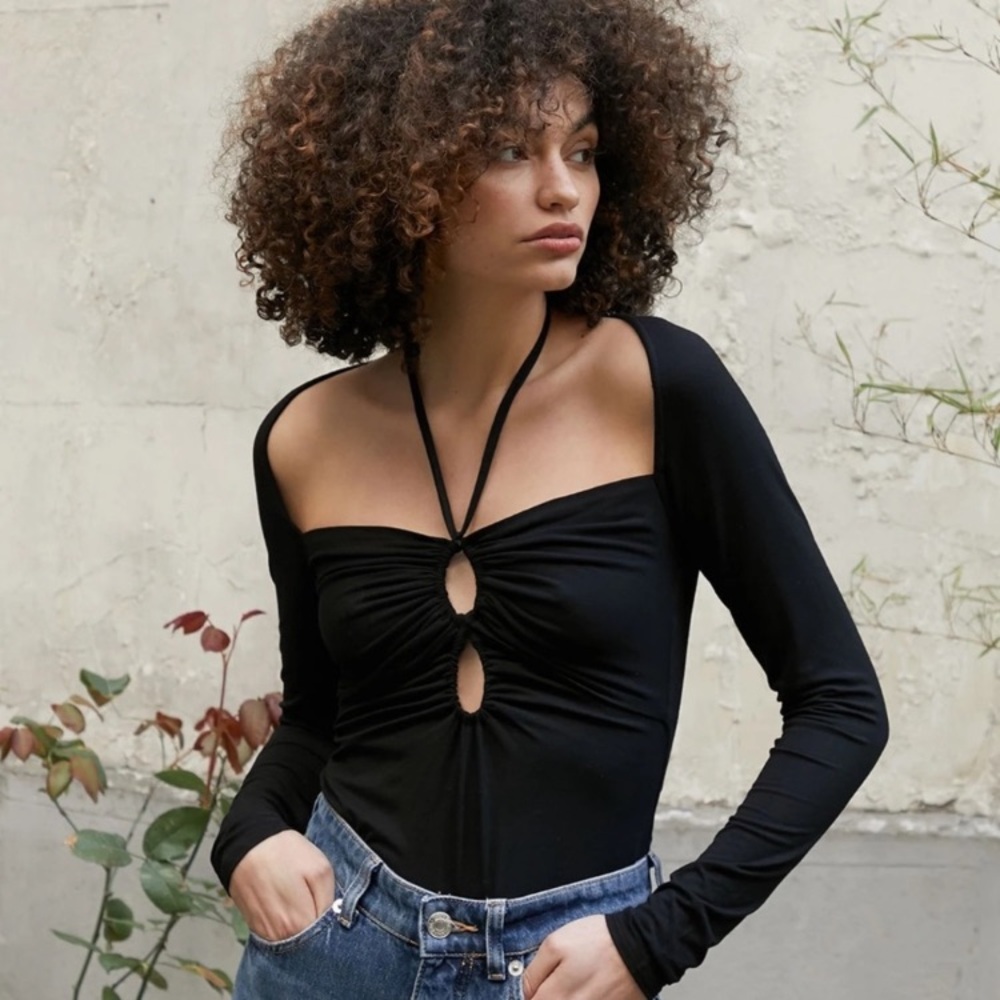 Pixie Market Gaia Keyhole Top, Black Medium